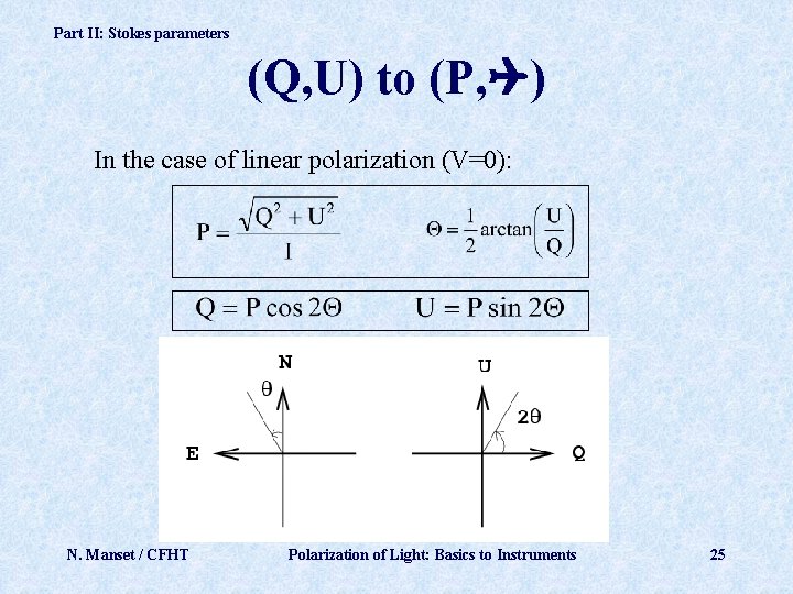 Part II: Stokes parameters (Q, U) to (P, ) In the case of linear