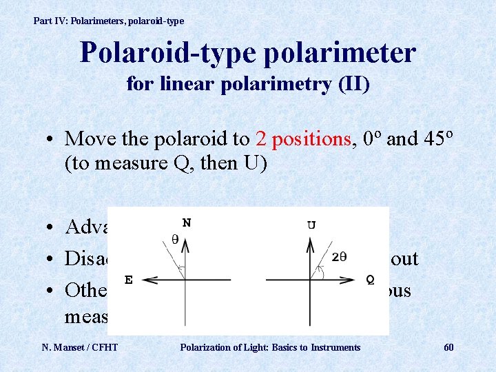 Part IV: Polarimeters, polaroid-type Polaroid-type polarimeter for linear polarimetry (II) • Move the polaroid