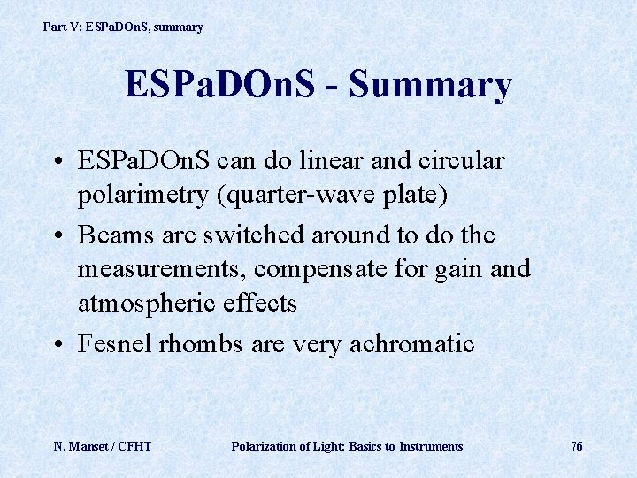 Part V: ESPa. DOn. S, summary ESPa. DOn. S - Summary • ESPa. DOn.