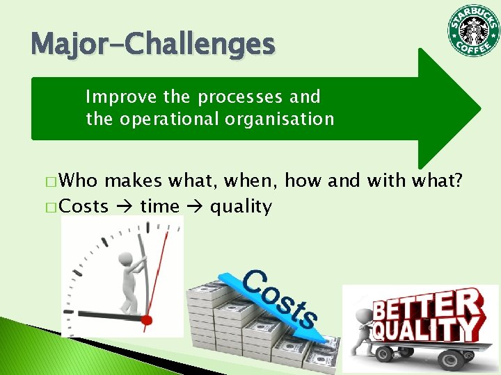 Major-Challenges Improve the processes and the operational organisation � Who makes what, when, how Major-Challenges Improve the processes and the operational organisation � Who makes what, when, how
