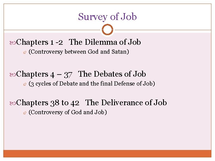Survey of Job Chapters 1 -2 The Dilemma of Job (Controversy between God and