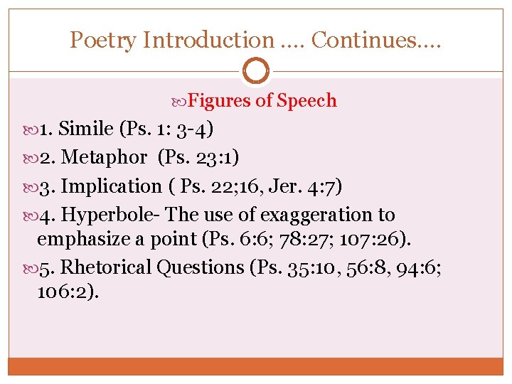 Poetry Introduction. . Continues. . Figures of Speech 1. Simile (Ps. 1: 3 -4)