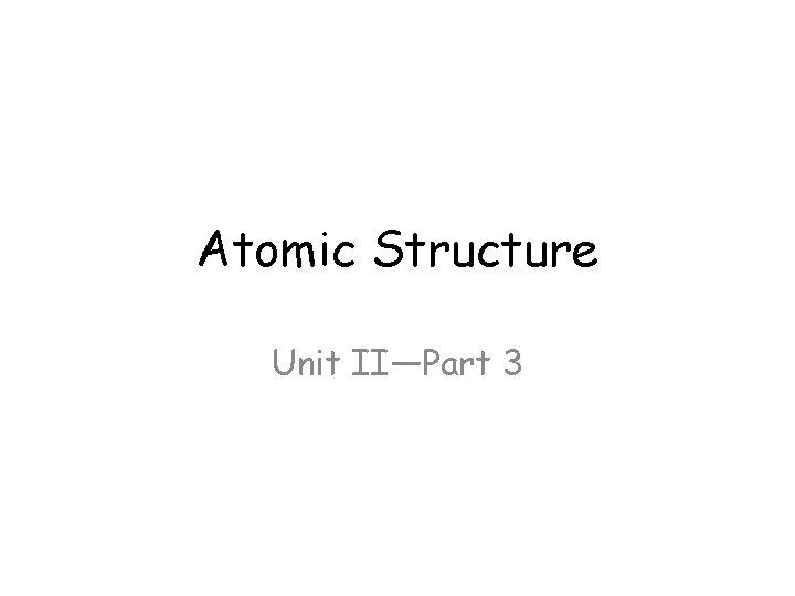 Atomic Structure Unit II—Part 3 