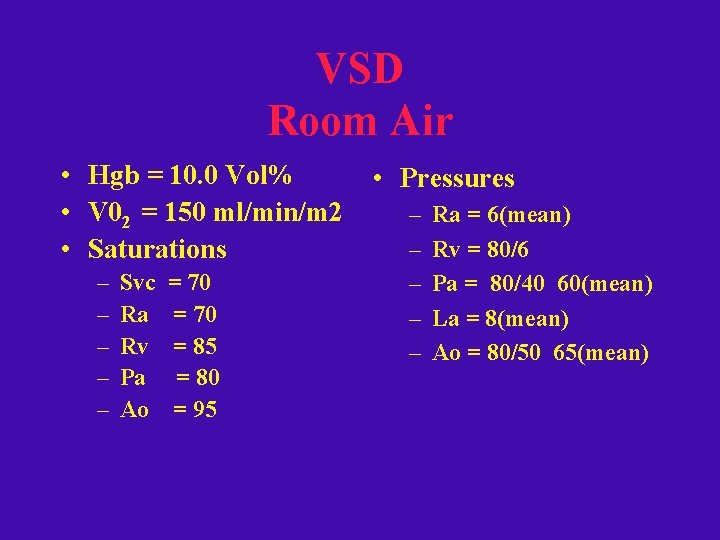 VSD Room Air • Hgb = 10. 0 Vol% • V 02 = 150