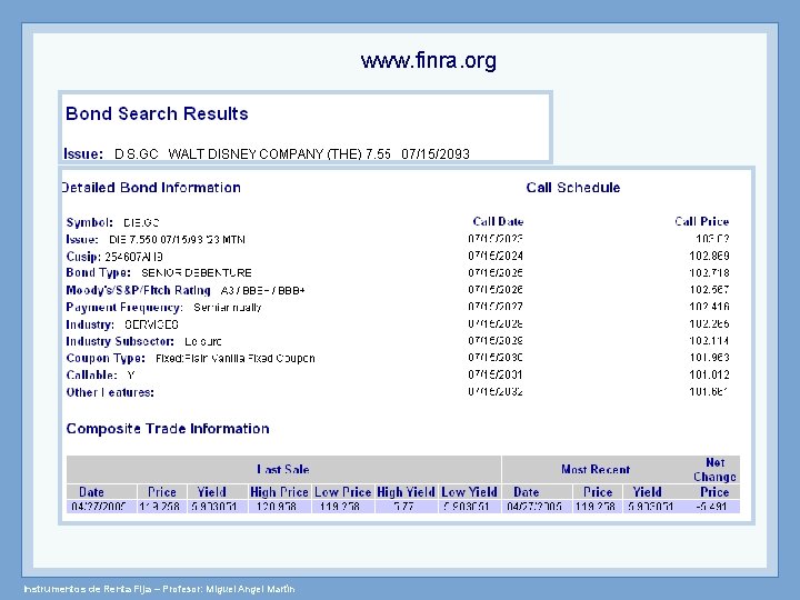 www. finra. org Instrumentos de Renta Fija – Profesor: Miguel Angel Martín 