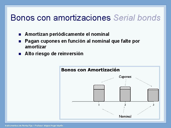 Bonos con amortizaciones Serial bonds Amortizan periódicamente el nominal Pagan cupones en función al