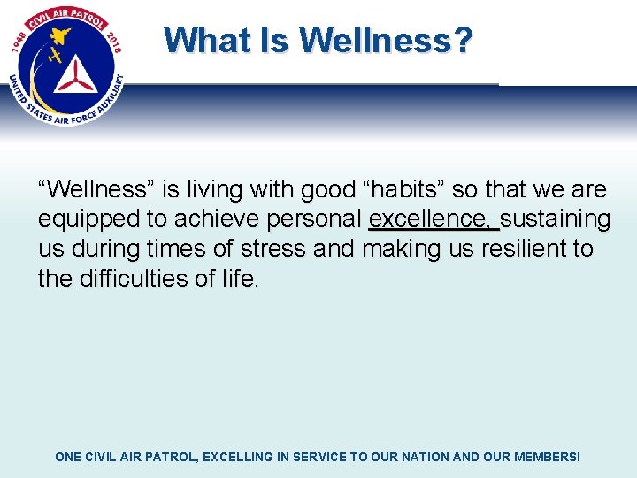 What Is Wellness? “Wellness” is living with good “habits” so that we are equipped