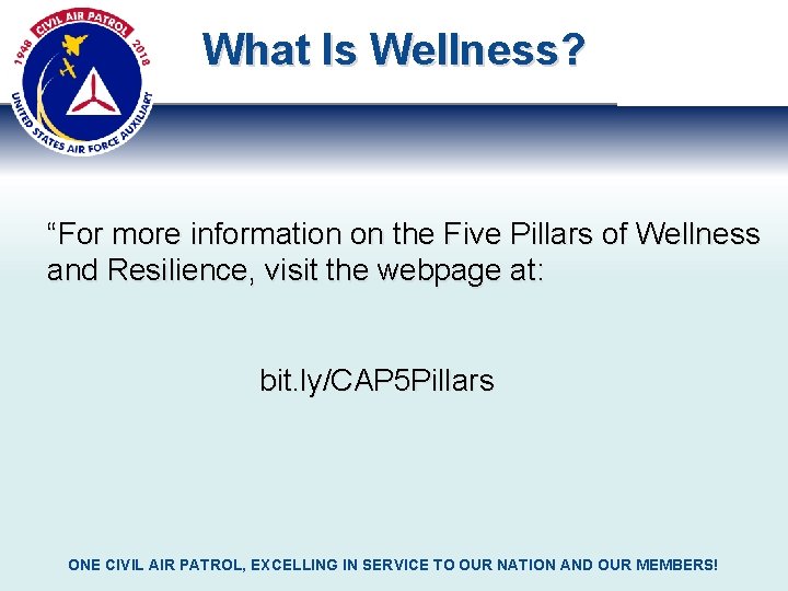 What Is Wellness? “For more information on the Five Pillars of Wellness and Resilience,