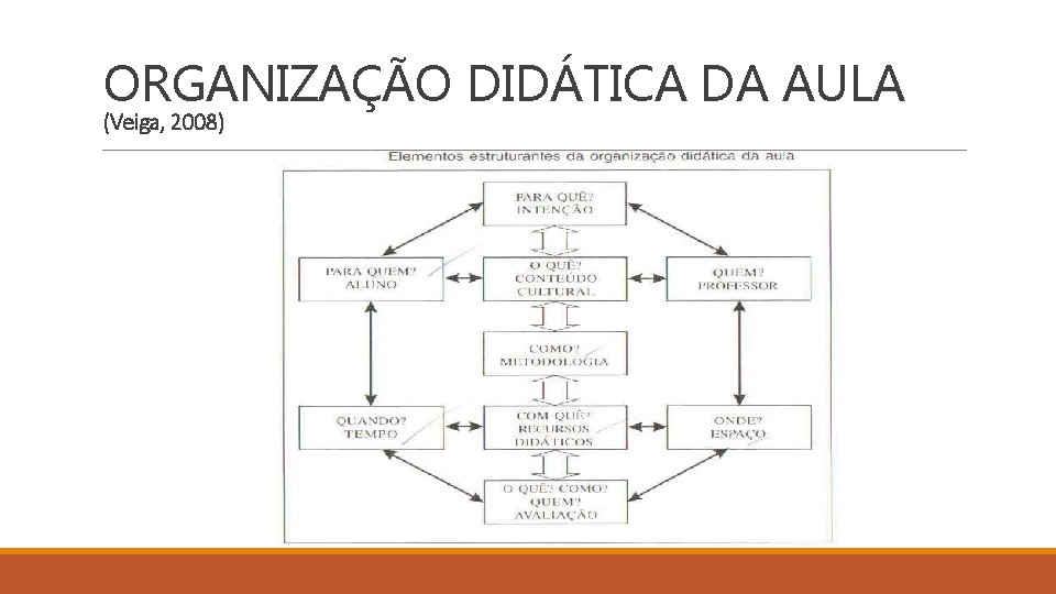 ORGANIZAÇÃO DIDÁTICA DA AULA (Veiga, 2008) 