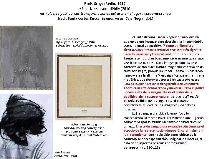 Boris Groys (Berlin, 1947) «El universalismo débil» (2010) en Volverse público. Las transformaciones del