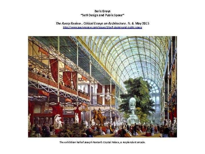 Boris Groys “Self-Design and Public Space” The Avery Review. Critical Essays on Architecture. N.
