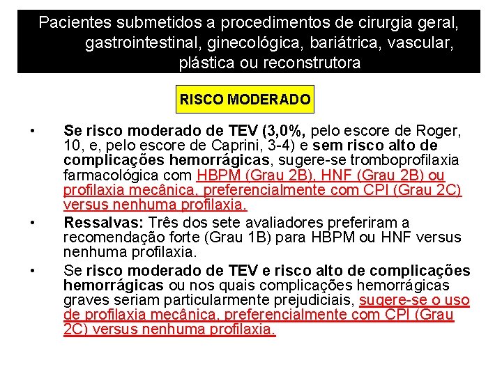 Pacientes submetidos a procedimentos de cirurgia geral, gastrointestinal, ginecológica, bariátrica, vascular, plástica ou reconstrutora