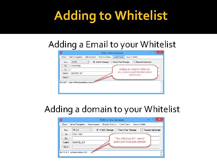 Adding to Whitelist Adding a Email to your Whitelist Adding a domain to your