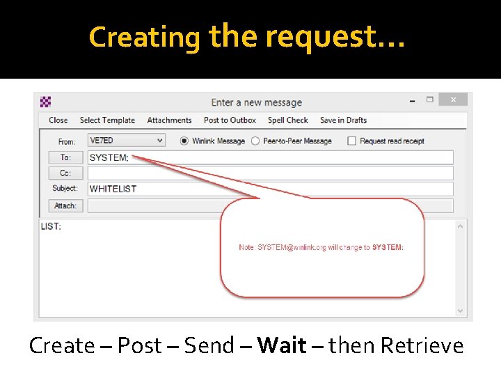 Creating the request… Create – Post – Send – Wait – then Retrieve 