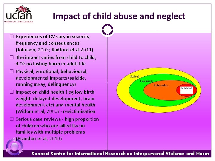 Impact of child abuse and neglect � Experiences of DV vary in severity, �