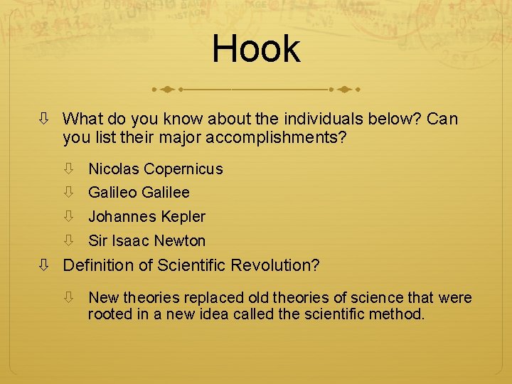 Hook What do you know about the individuals below? Can you list their major