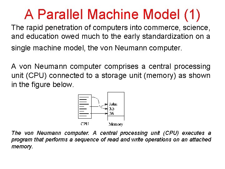 A Parallel Machine Model (1) The rapid penetration of computers into commerce, science, and