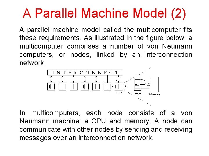 A Parallel Machine Model (2) A parallel machine model called the multicomputer fits these
