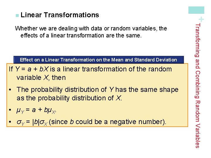 Transformations Effect on a Linear Transformation on the Mean and Standard Deviation If Y