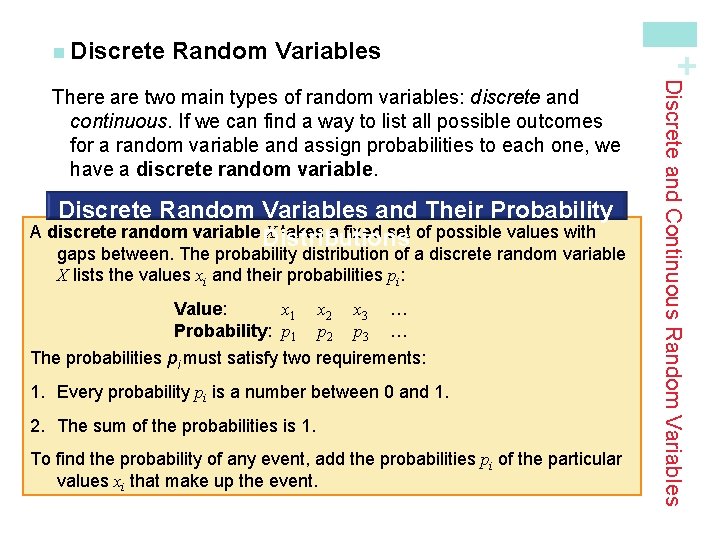 Random Variables + n Discrete Random Variables and Their Probability A discrete random variable