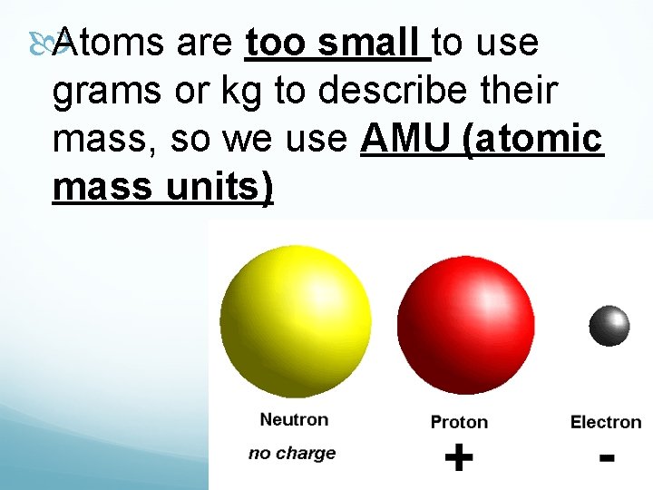  Atoms are too small to use grams or kg to describe their mass,