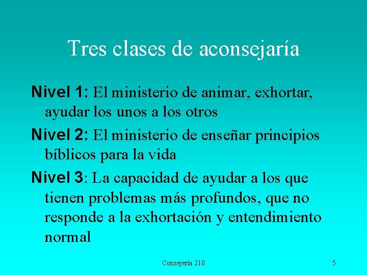 Tres clases de aconsejaría Nivel 1: El ministerio de animar, exhortar, ayudar los unos