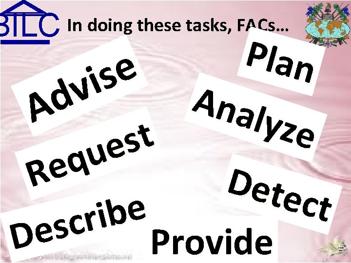 BILC In doing these tasks, FACs… P l a n e s i v