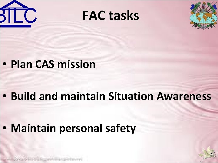 BILC FAC tasks • Plan CAS mission • Build and maintain Situation Awareness •