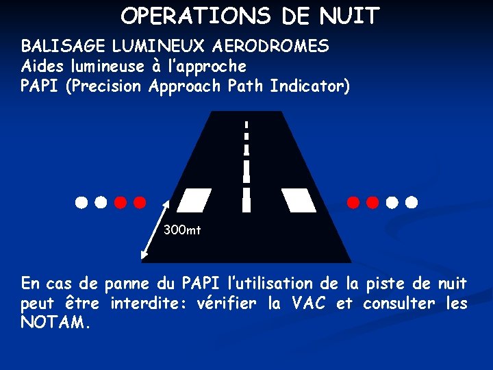 OPERATIONS DE NUIT BALISAGE LUMINEUX AERODROMES Aides lumineuse à l’approche PAPI (Precision Approach Path