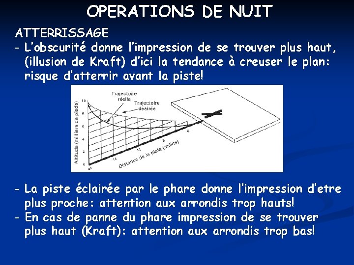 OPERATIONS DE NUIT ATTERRISSAGE - L’obscurité donne l’impression de se trouver plus haut, (illusion