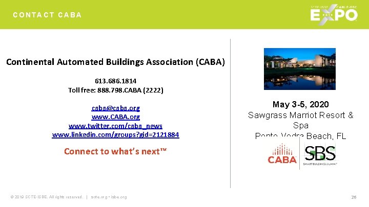 CONTACT CABA Continental Automated Buildings Association (CABA) 613. 686. 1814 Toll free: 888. 798.