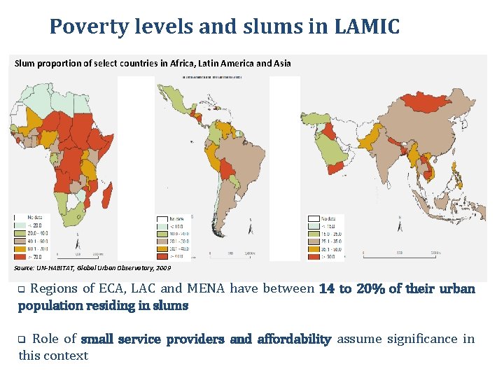 Poverty levels and slums in LAMIC Slum proportion of select countries in Africa, Latin