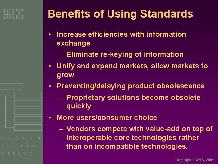 Benefits of Using Standards • Increase efficiencies with information exchange – Eliminate re-keying of