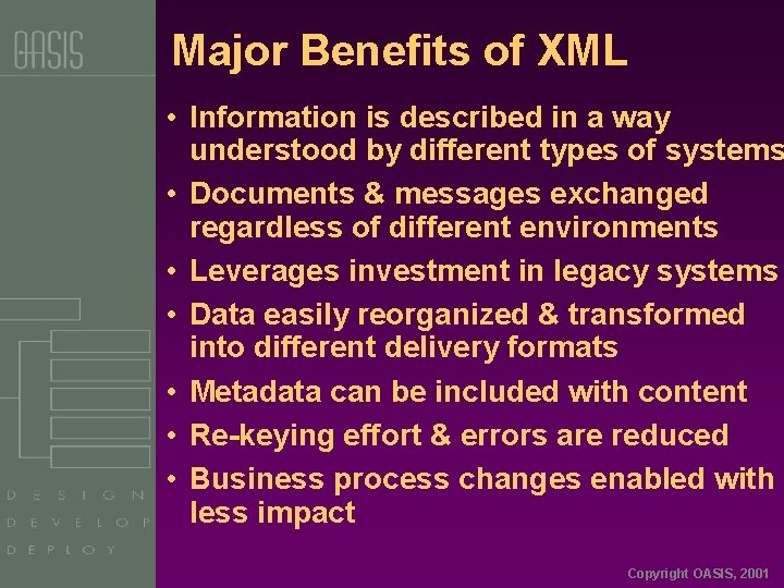 Major Benefits of XML • Information is described in a way understood by different