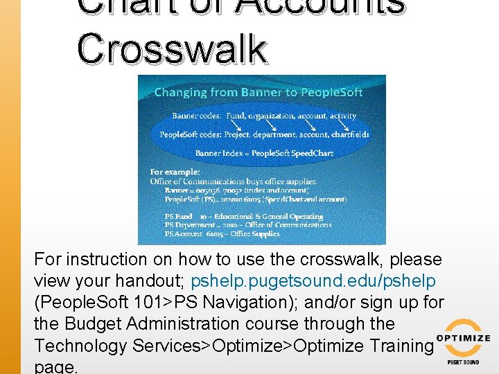 Chart of Accounts Crosswalk For instruction on how to use the crosswalk, please view