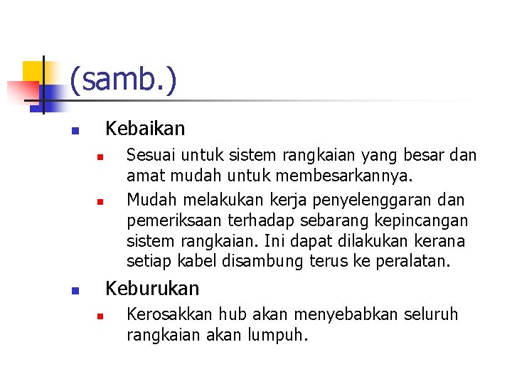 (samb. ) Kebaikan n Sesuai untuk sistem rangkaian yang besar dan amat mudah untuk