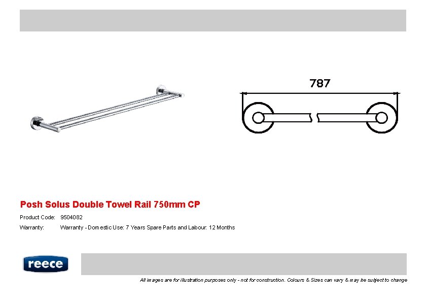 Posh Solus Double Towel Rail 750 mm CP Product Code: 9504082 Warranty: Warranty -