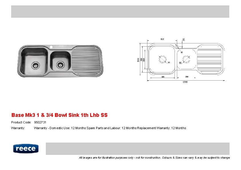 Base Mk 3 1 & 3/4 Bowl Sink 1 th Lhb SS Product Code: