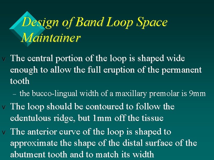 Design of Band Loop Space Maintainer v The central portion of the loop is