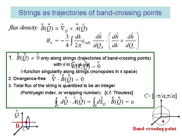Strings as trajectories of band-crossing points flux density: 1. only along strings (trajectories of