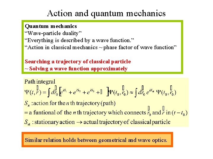 Action and quantum mechanics Quantum mechanics “Wave-particle duality” “Everything is described by a wave