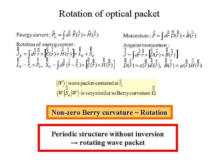 Rotation of optical packet Non-zero Berry curvature ~ Rotation Periodic structure without inversion →