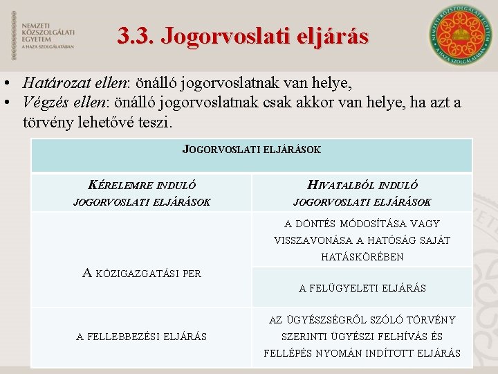 3. 3. Jogorvoslati eljárás • Határozat ellen: önálló jogorvoslatnak van helye, • Végzés ellen: