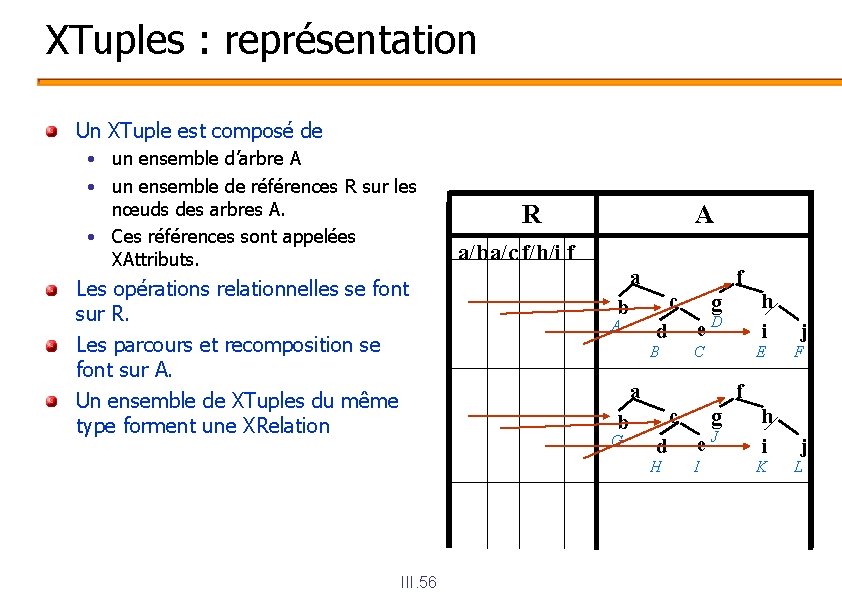 XTuples : représentation Un XTuple est composé de • un ensemble d’arbre A •