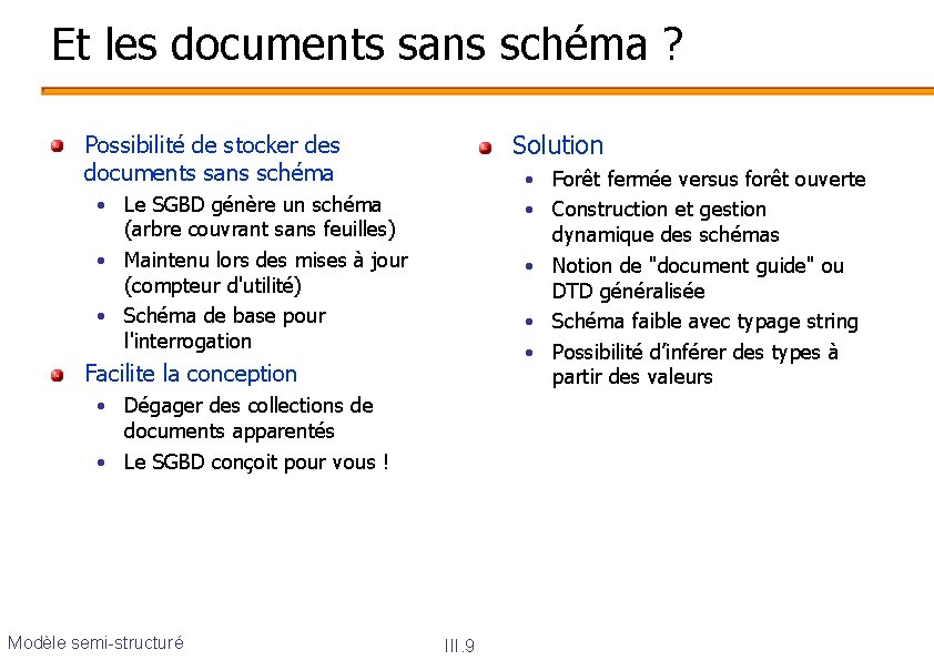 Et les documents sans schéma ? Solution Possibilité de stocker des documents sans schéma