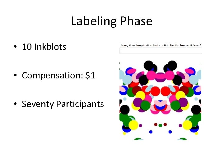 Labeling Phase • 10 Inkblots • Compensation: $1 • Seventy Participants 