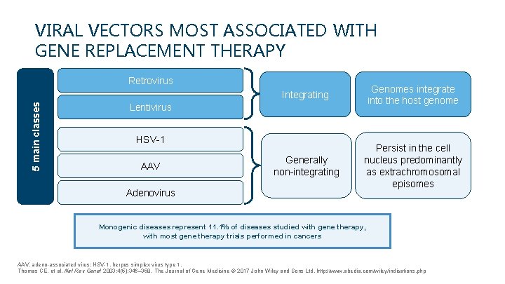 VIRAL VECTORS MOST ASSOCIATED WITH GENE REPLACEMENT THERAPY 5 main classes Retrovirus Integrating Genomes