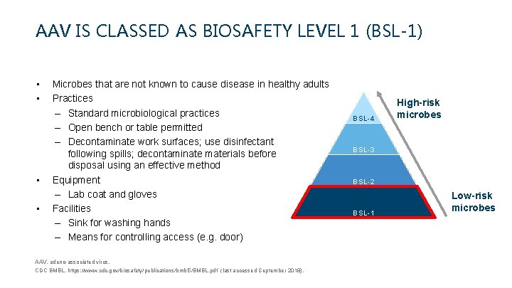 AAV IS CLASSED AS BIOSAFETY LEVEL 1 (BSL-1) • • Microbes that are not