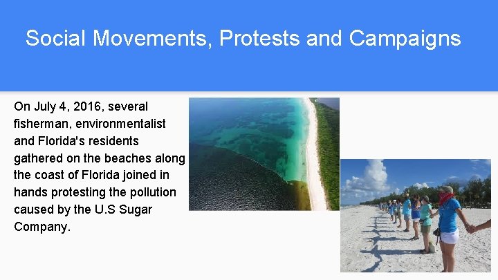 Social Movements, Protests and Campaigns On July 4, 2016, several fisherman, environmentalist and Florida's