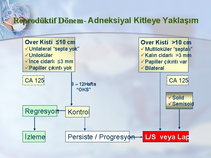 Reprodüktif Dönem- Adneksiyal Kitleye Yaklaşım Over Kisti ≤ 10 cm Over Kisti >10 cm